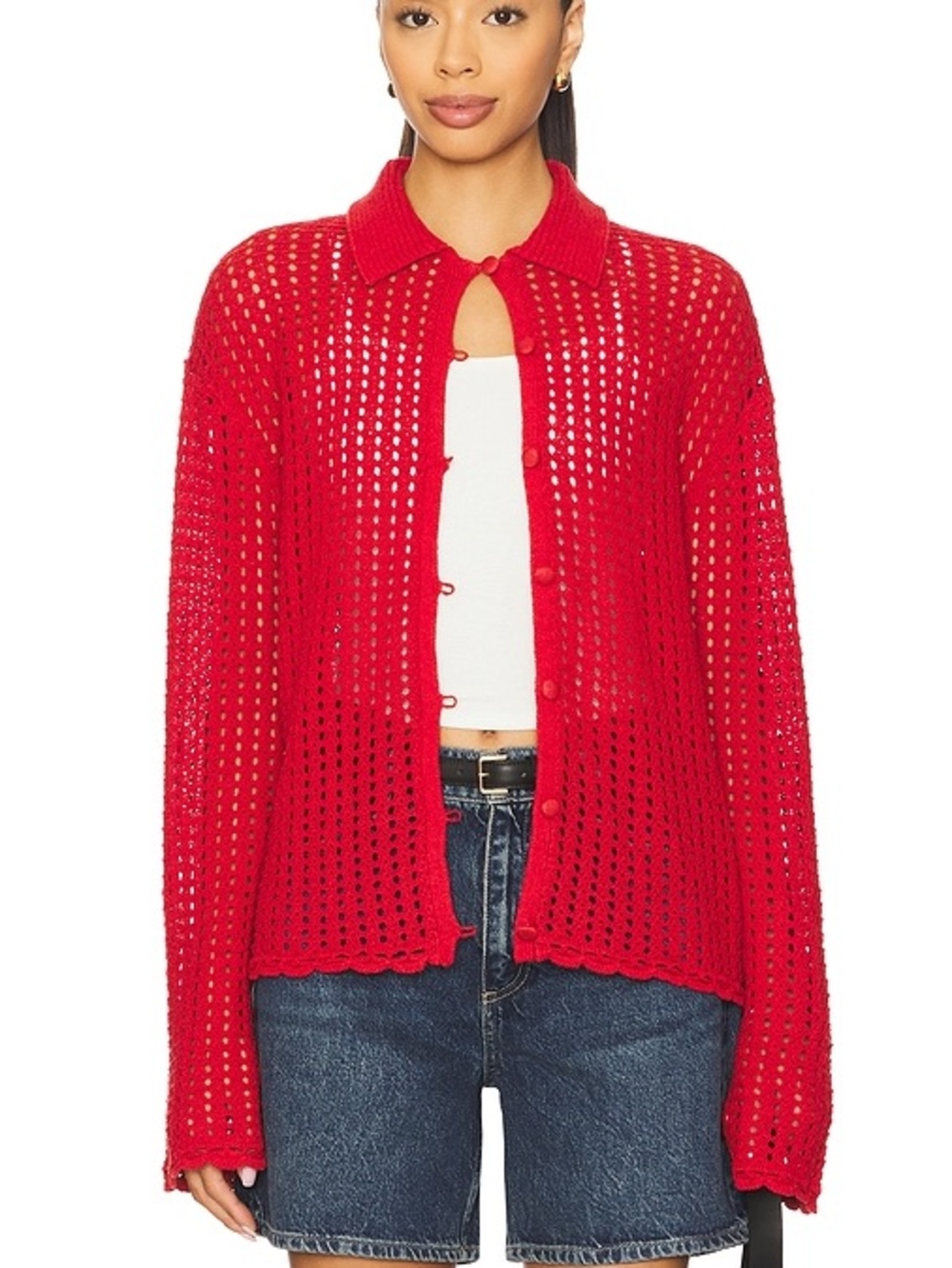 rag & bone Red Openwork Button-Front Cardigan Oversized